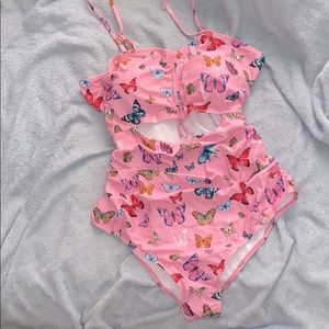 Shein pink butterflies swimsuit